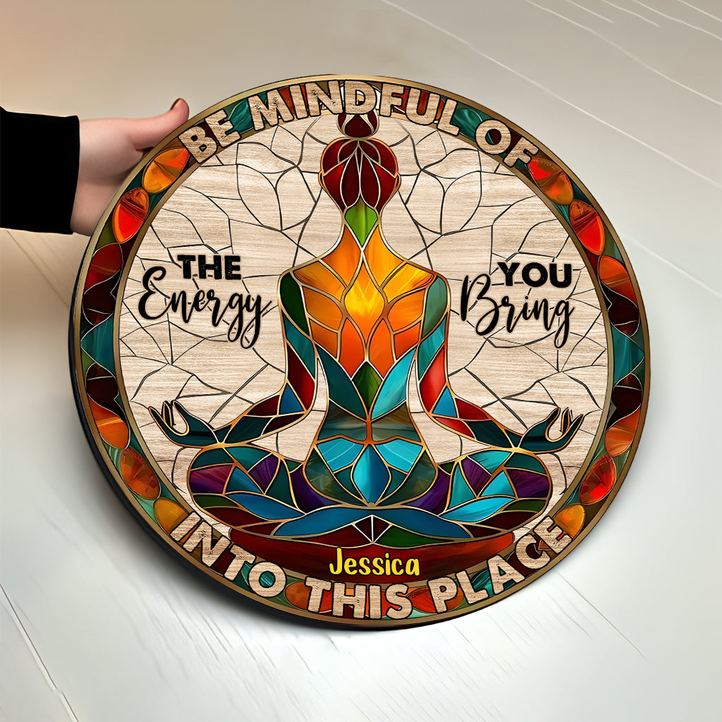 Please Be Mindful - Personalized Yoga Round Wood Sign