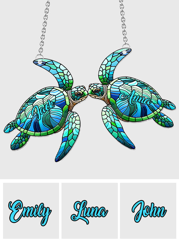 Turtle Couple - Personalized Turtle Window Hanging Suncatcher Ornament
