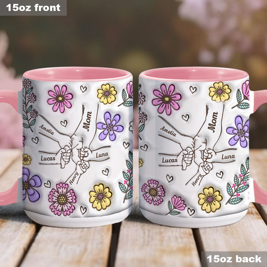 Personalisierte Tasse mit rosa Blume und Händchen für Oma und Mama – Mutter-Akzent