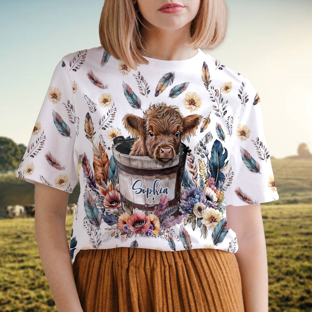 Hochlandkalb im Eimer - Personalisiertes Allover-Shirt