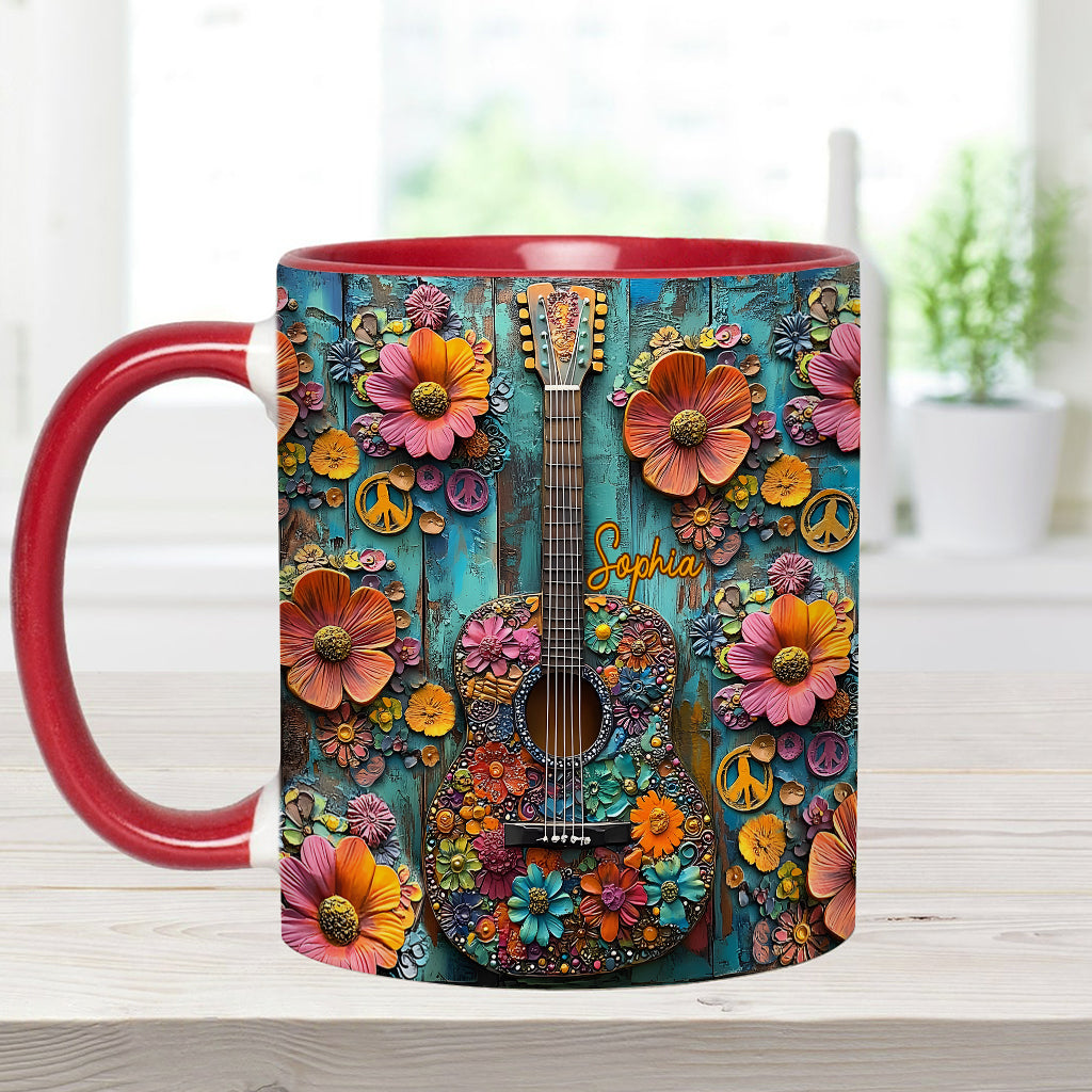 Vintage-Hippie-Gitarre – Personalisierter Hippie-Akzentbecher