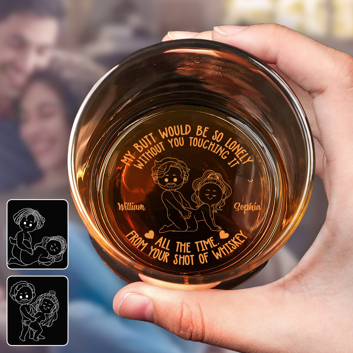 Mein Hintern wäre so einsam – personalisiertes Whiskyglas mit Gravur für Paare
