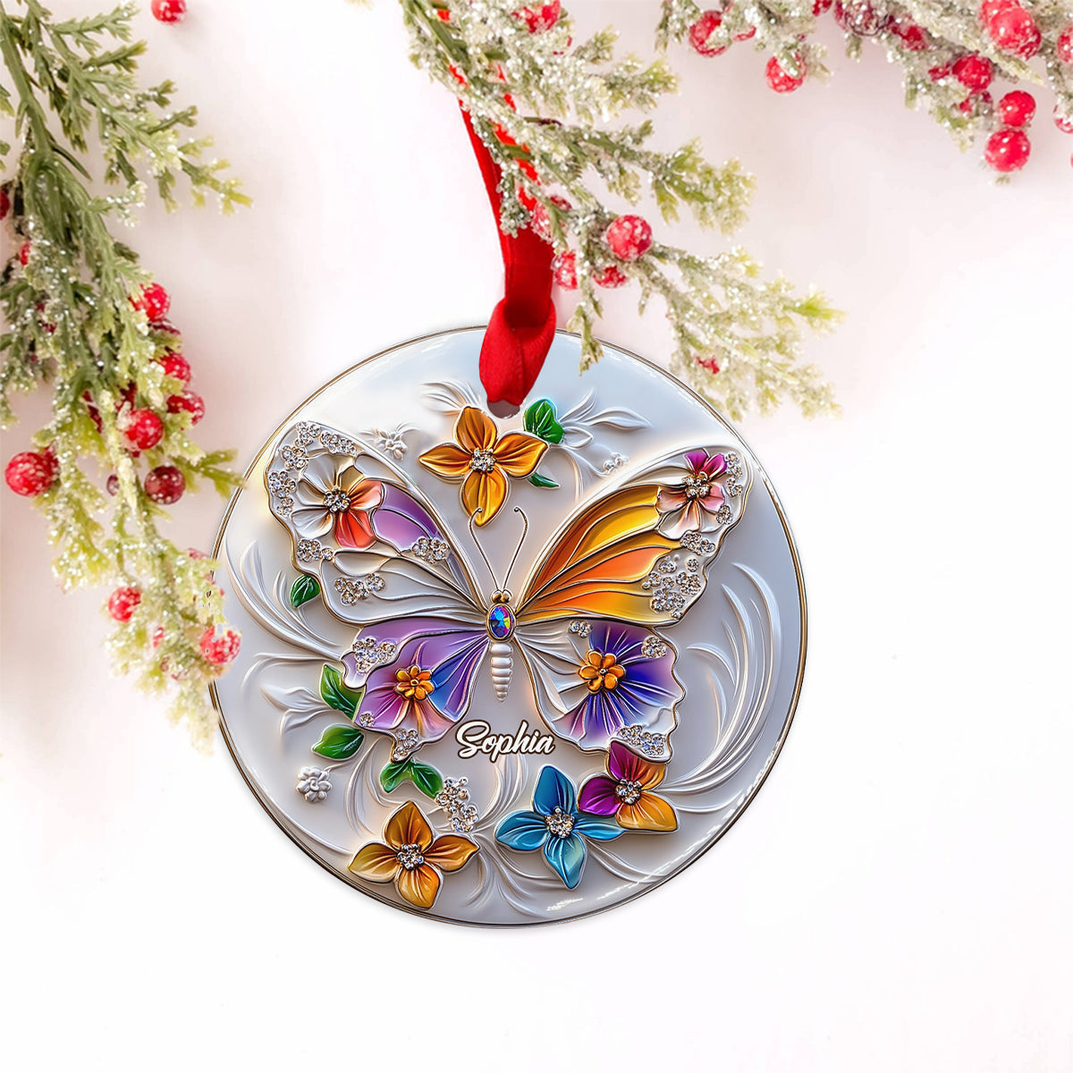 Stunning Butterfly - Personalized Butterfly Ceramic Circle Ornament
