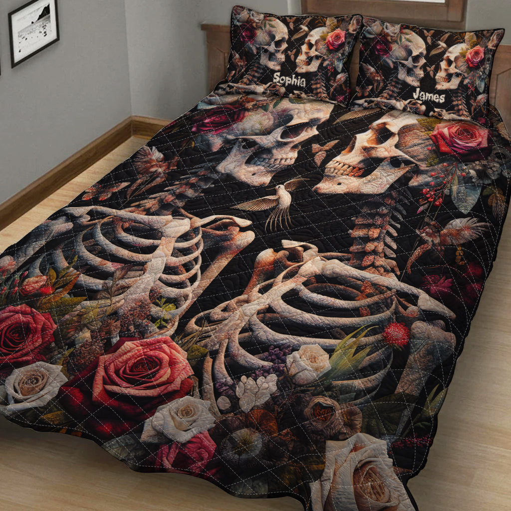 Totenkopf-Liebhaber Vintage-Rosen - Personalisiertes Totenkopf-Quilt-Set