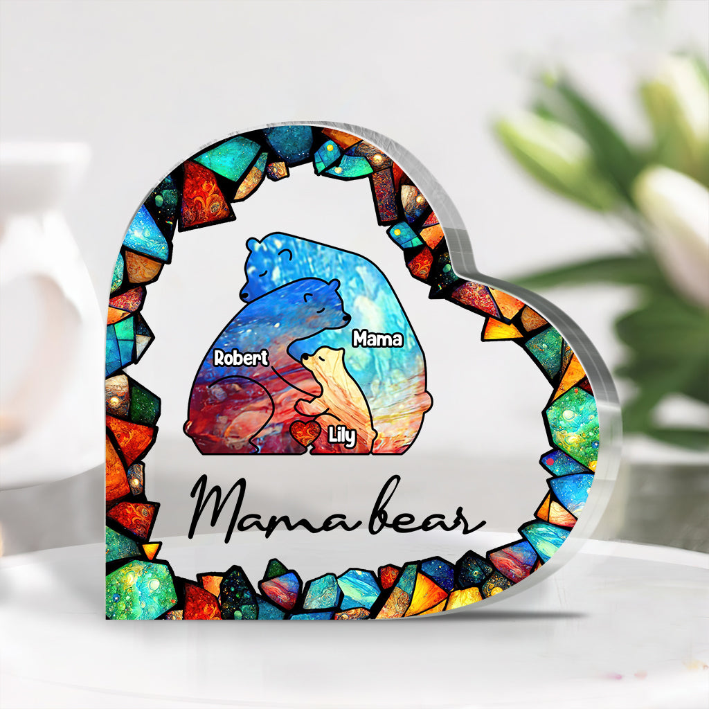 Bunte Glasmalerei „Mama Bär“ – personalisierte Acrylplakette in individueller Form