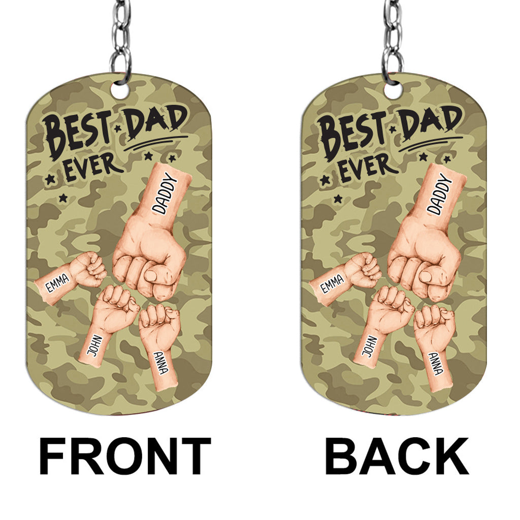 „Bester Papa aller Zeiten“ – personalisierter Schlüsselanhänger aus Edelstahl mit Camouflage-Muster – personalisierter Vater-Schlüsselanhänger