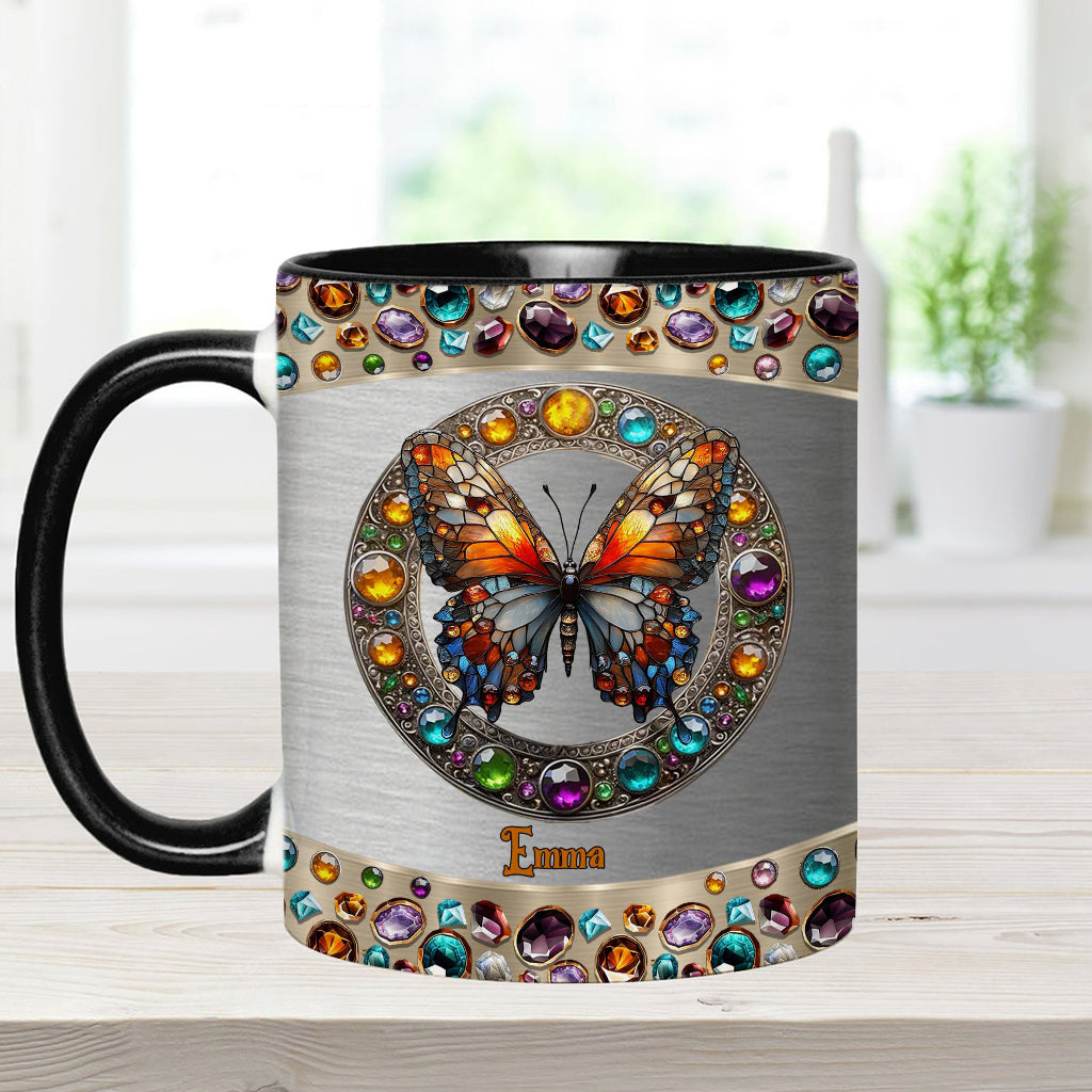 Stained Glass Beauty - Personalized Butterfly Accent Mug