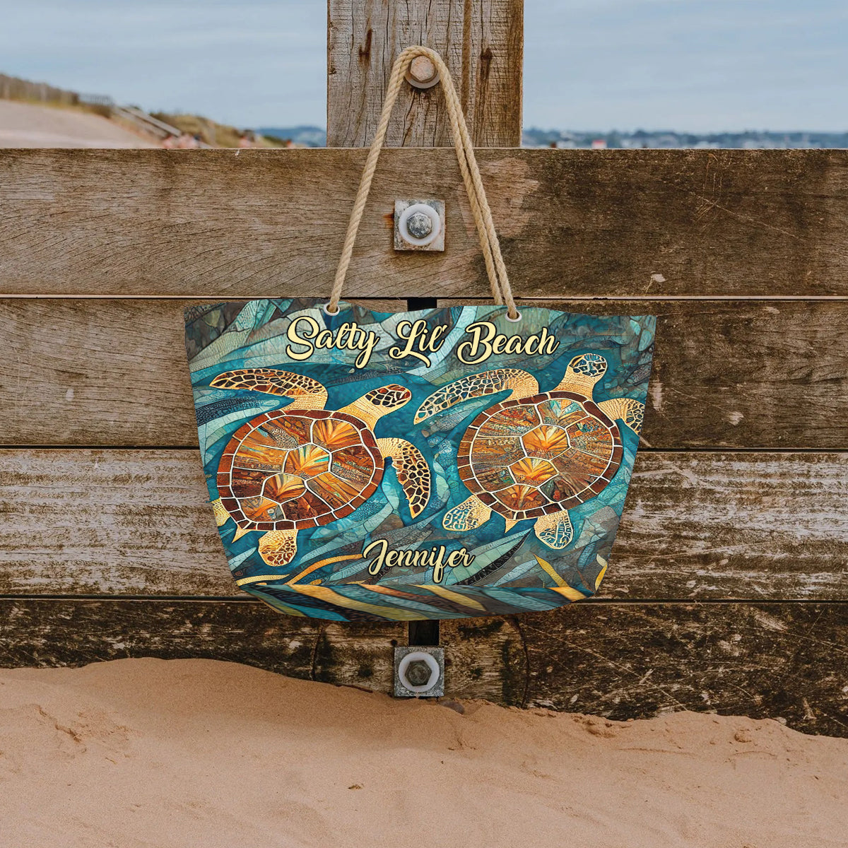 Salty Lil Beach – Personalisierte Schildkröten-Strandtasche