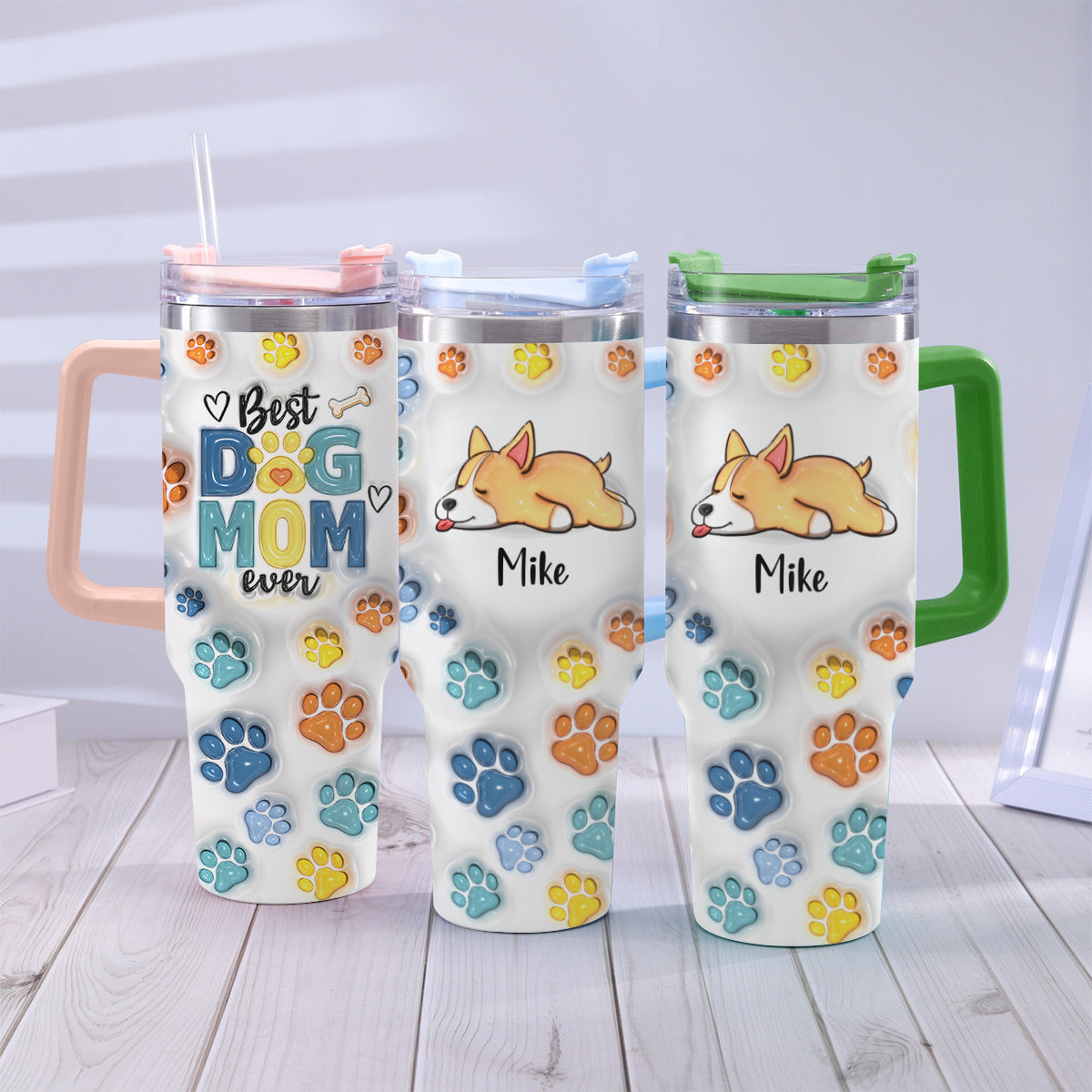 Bester Hunde-Papa/Beste Hunde-Mama aller Zeiten – Personalisierter Hunde-Trinkbecher mit Henkel