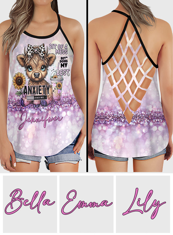 Etwas chaotisch, aber ich gebe mein Bestes – personalisiertes Tanktop mit Kuhkreuz