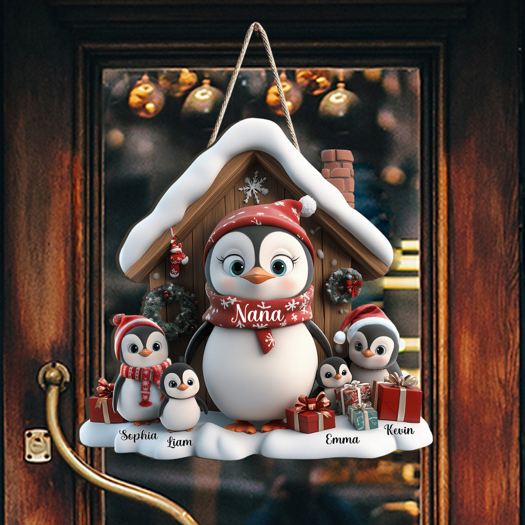 Beliebiger Titel: Niedlicher Pinguin – Personalisiertes Holzschild in individueller Form für Oma