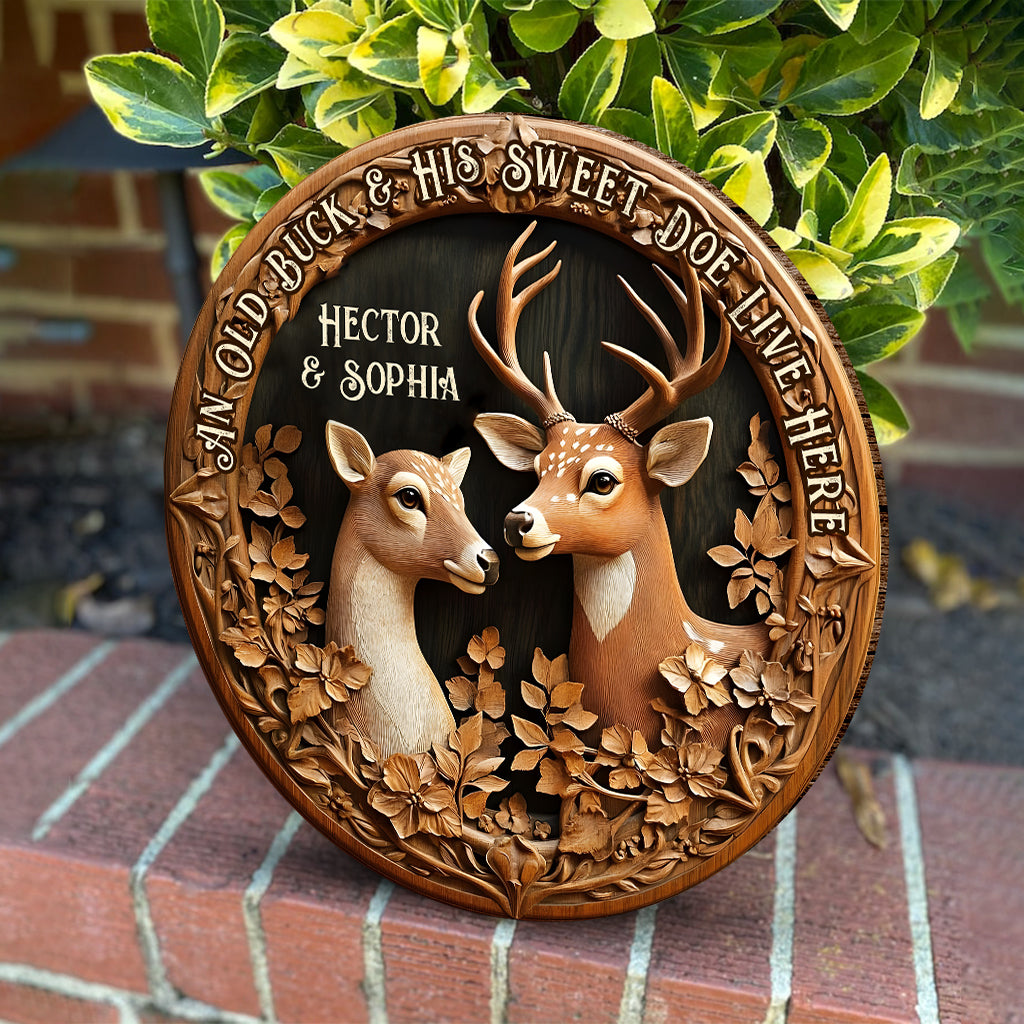 Old Buck Sweet Doe - Personalisiertes Jagd-Rundholzschild