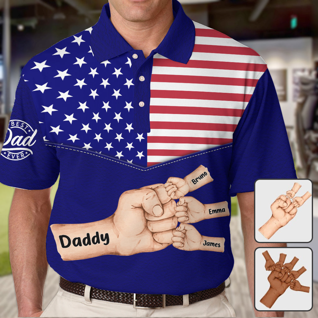 „Bester Papa aller Zeiten“-Faust – personalisiertes Poloshirt für Väter