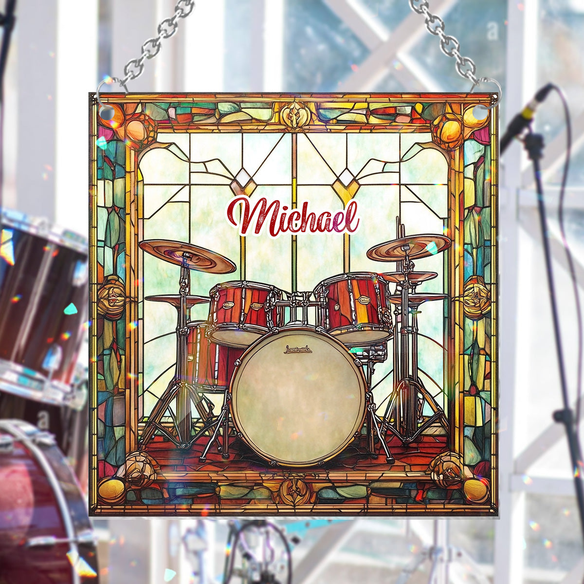 Love Drums - Personalized Drummer Window Hanging Suncatcher Ornament