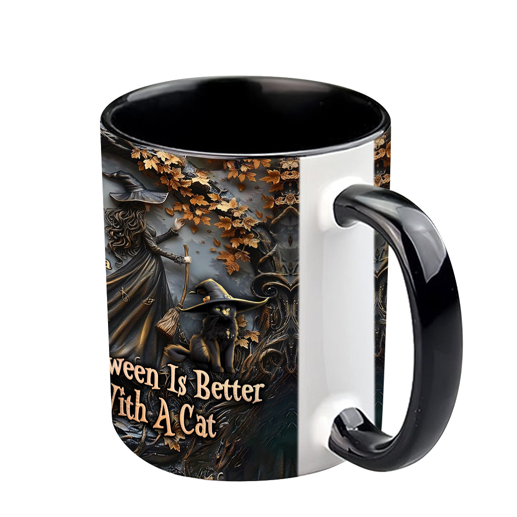 Halloween Is Better With A Cat - Personalized Black Cat Accent Mug