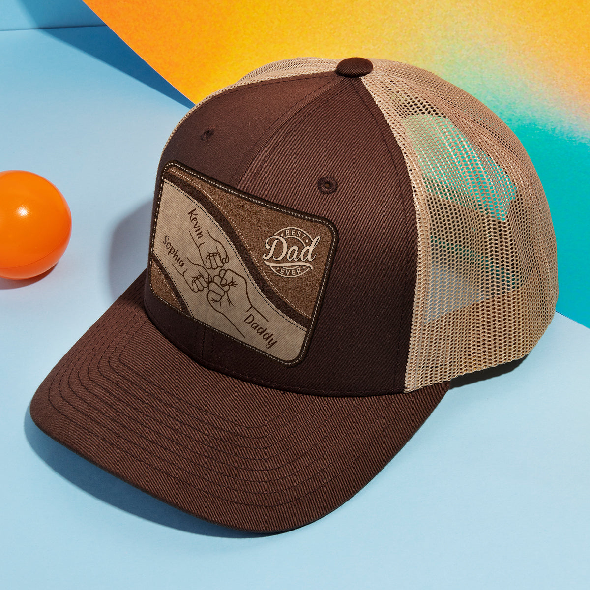 Best Dad Ever - Personalized Father Leather Patch Hat