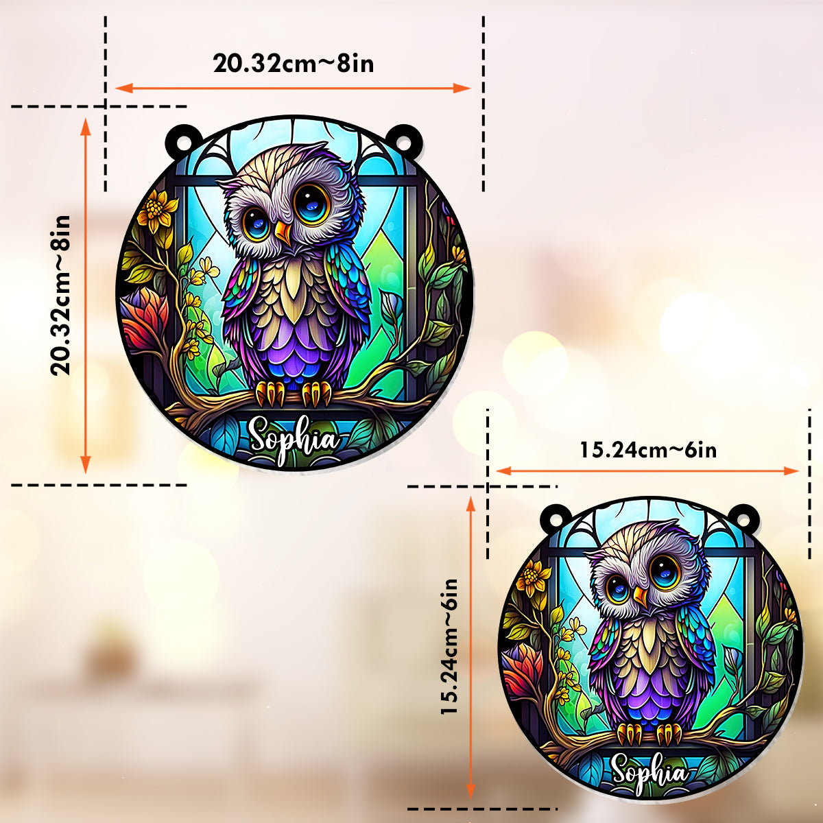 Cute Owl Stained Glass - Personalized Owl Window Hanging Suncatcher Ornament