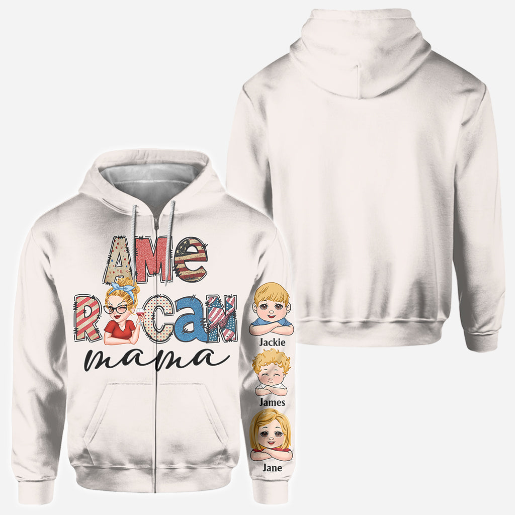 Amerikanische Mama – Beliebiger Titel – Vintage-Retro-Stil – Personalisiertes Mutter-Shirt mit Allover-Aufdruck