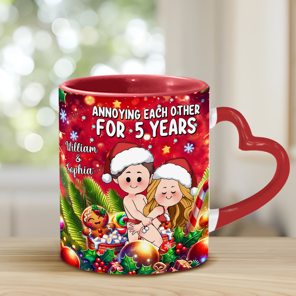 Annoying Each Other - Personalized Couple Heart Handle Mug