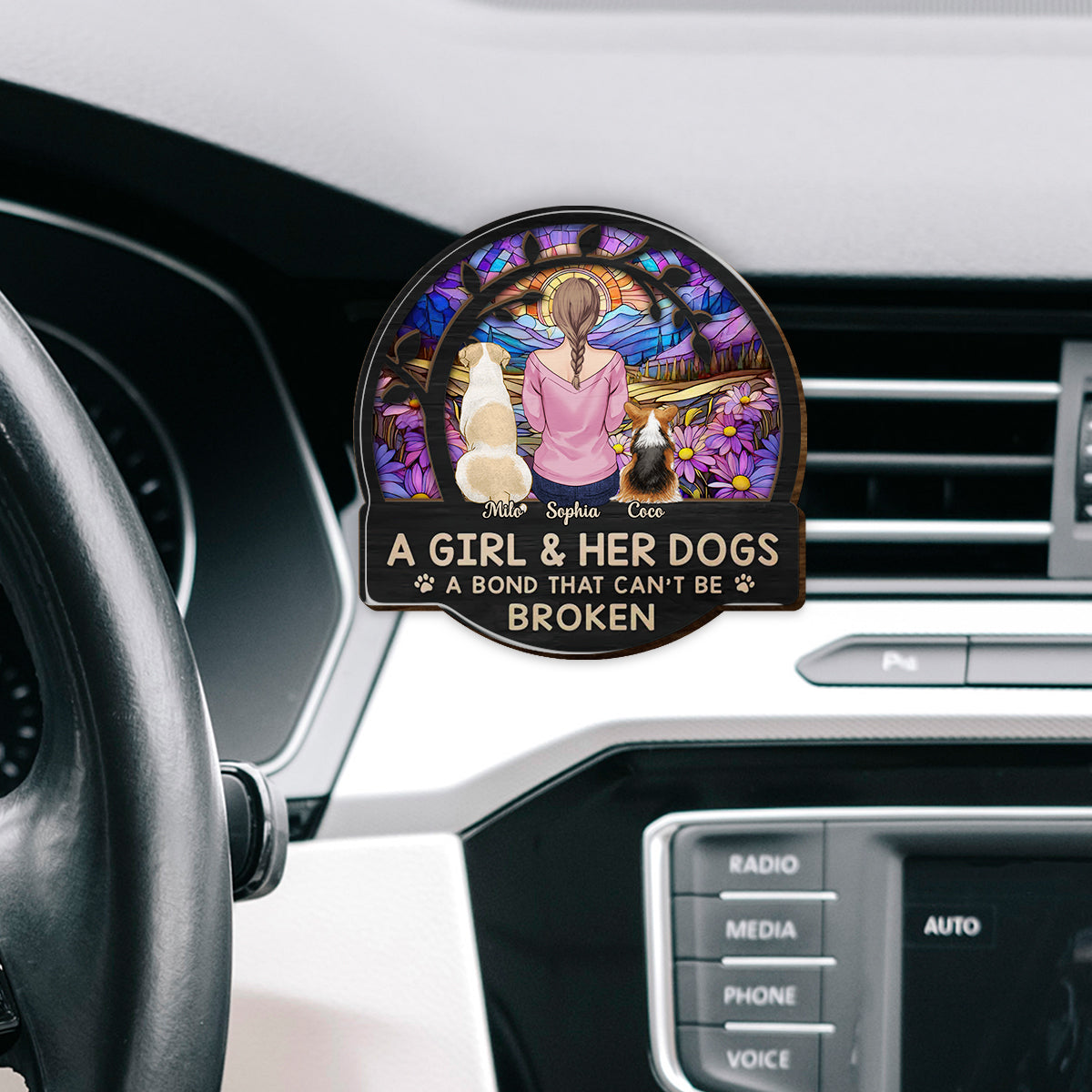 A Girl With Her Dog - Personalized Dog Shaped Car Visor Clip