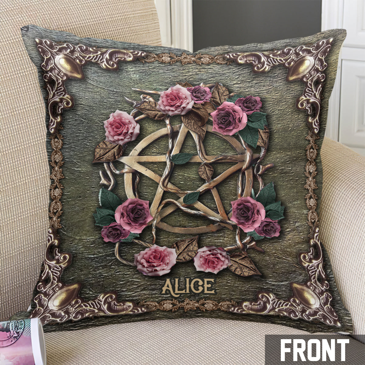 Mystical Witch Ancient Roses - Personalized Witch Throw Pillow