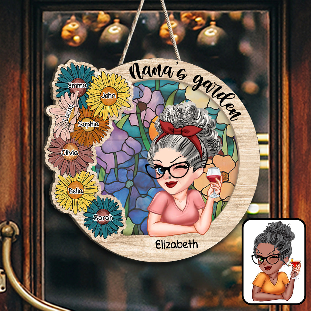 Omas Garten – Personalisiertes, individuell geformtes Holzschild „Oma“