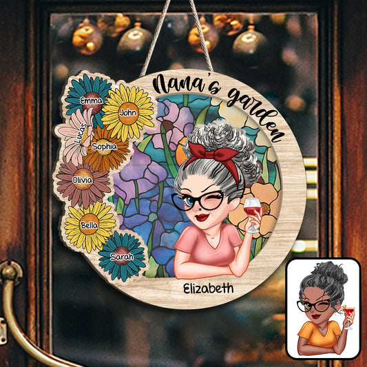 Grandma's Garden - Personalized Grandma Custom Shaped Wood Sign