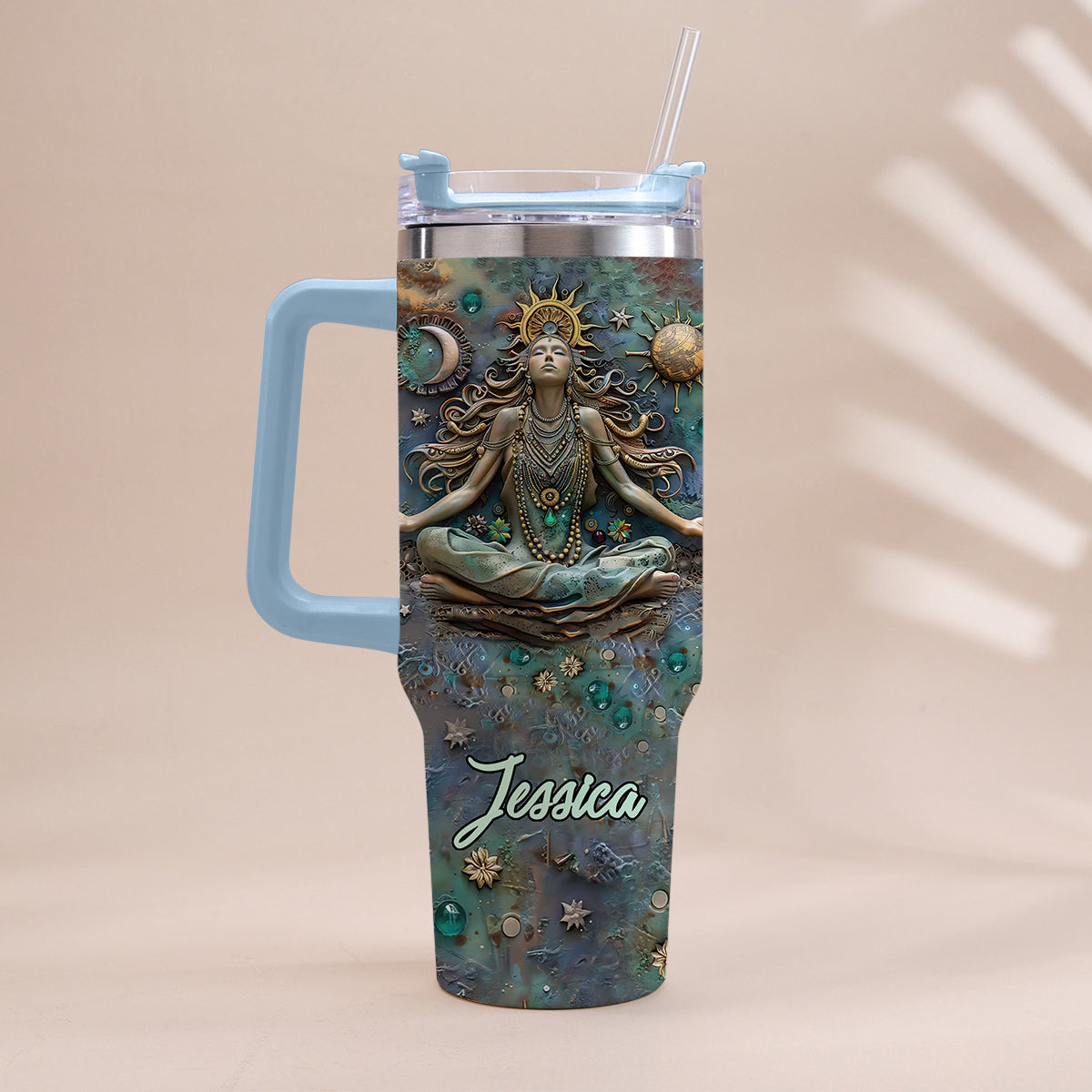 Verliere den Verstand, finde deine Seele – Personalisierter Yoga-Becher mit Henkel