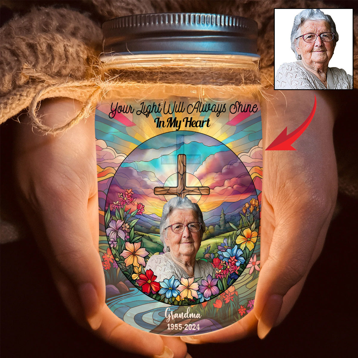 Dein Licht wird immer in meinem Herzen leuchten – Personalisierte Gedenkleuchte im Einmachglas