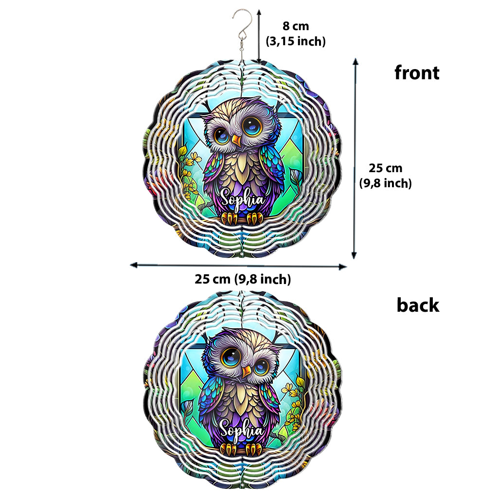 Niedliches Eulen-Buntglas - Personalisierter Eulen-Windspinner