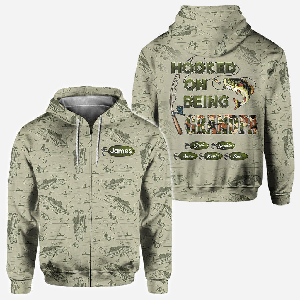 Hooked On Being Dad/ Grandpa... - Personalized Fishing All Over Shirt