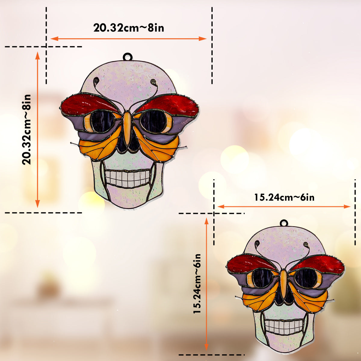 Totenkopf mit buntem Schmetterling – Personalisierter Totenkopf-Fensterhänger 