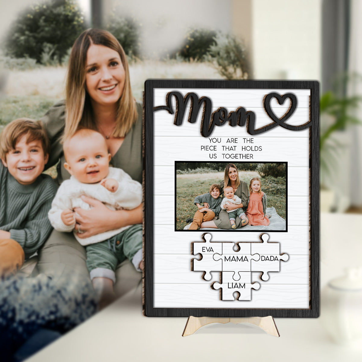Mama, du bist das, was uns zusammenhält – Personalisiertes zweilagiges Holzschild/Holzplakette für Mama