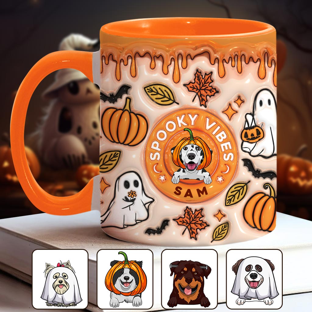 Spooky Vibes Ghost Fall - Personalized Dog Accent Mug
