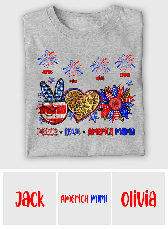 Frieden, Liebe, amerikanische Oma, Mama – personalisiertes Mutter-T-Shirt und Hoodie