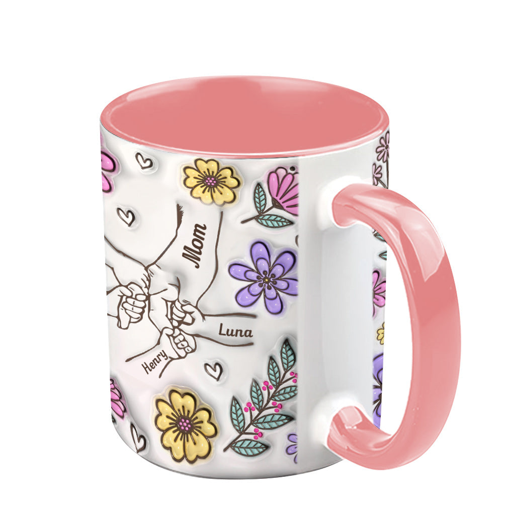 Personalisierte Tasse mit rosa Blume und Händchen für Oma und Mama – Mutter-Akzent