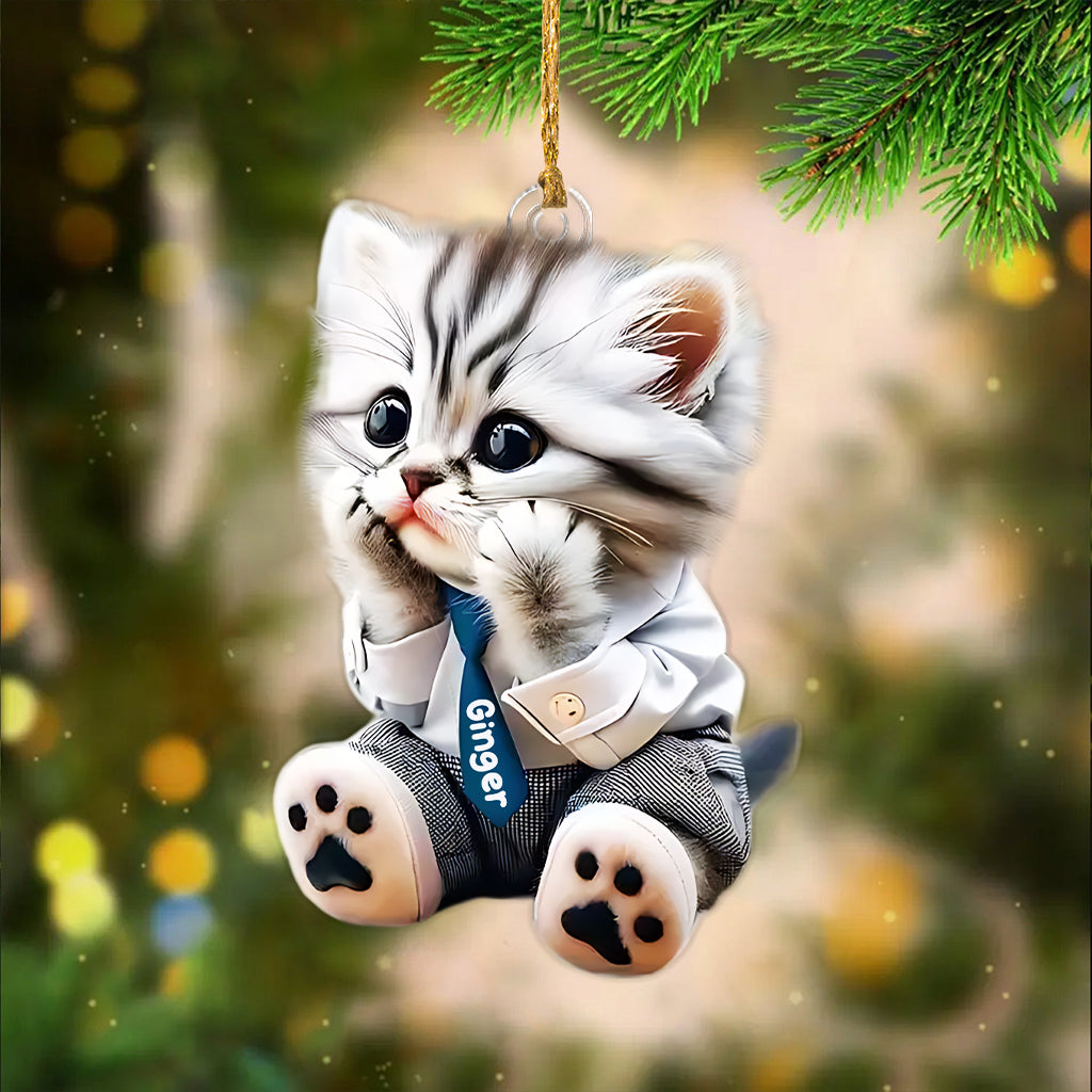 Cute Cat - Personalized Cat Custom Shaped Ornament