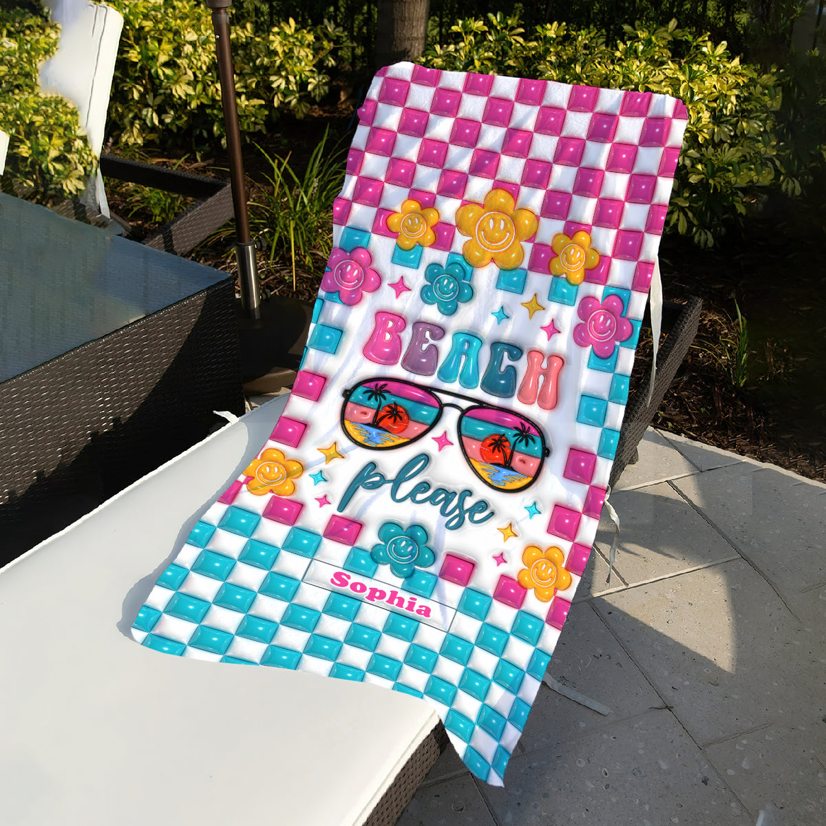 Strand bitte – Personalisiertes Strandtuch für Meeresliebhaber