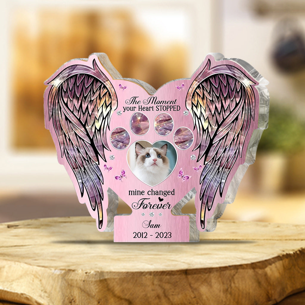Gedenkflügel Deine Flügel waren bereit, aber mein Herz nicht - Personalisierte Acrylplakette in Katzenform