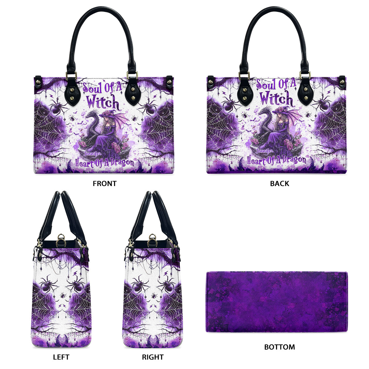 Seele einer Hexe, Herz eines Drachen – Personalisierte Hexen-Lederhandtasche