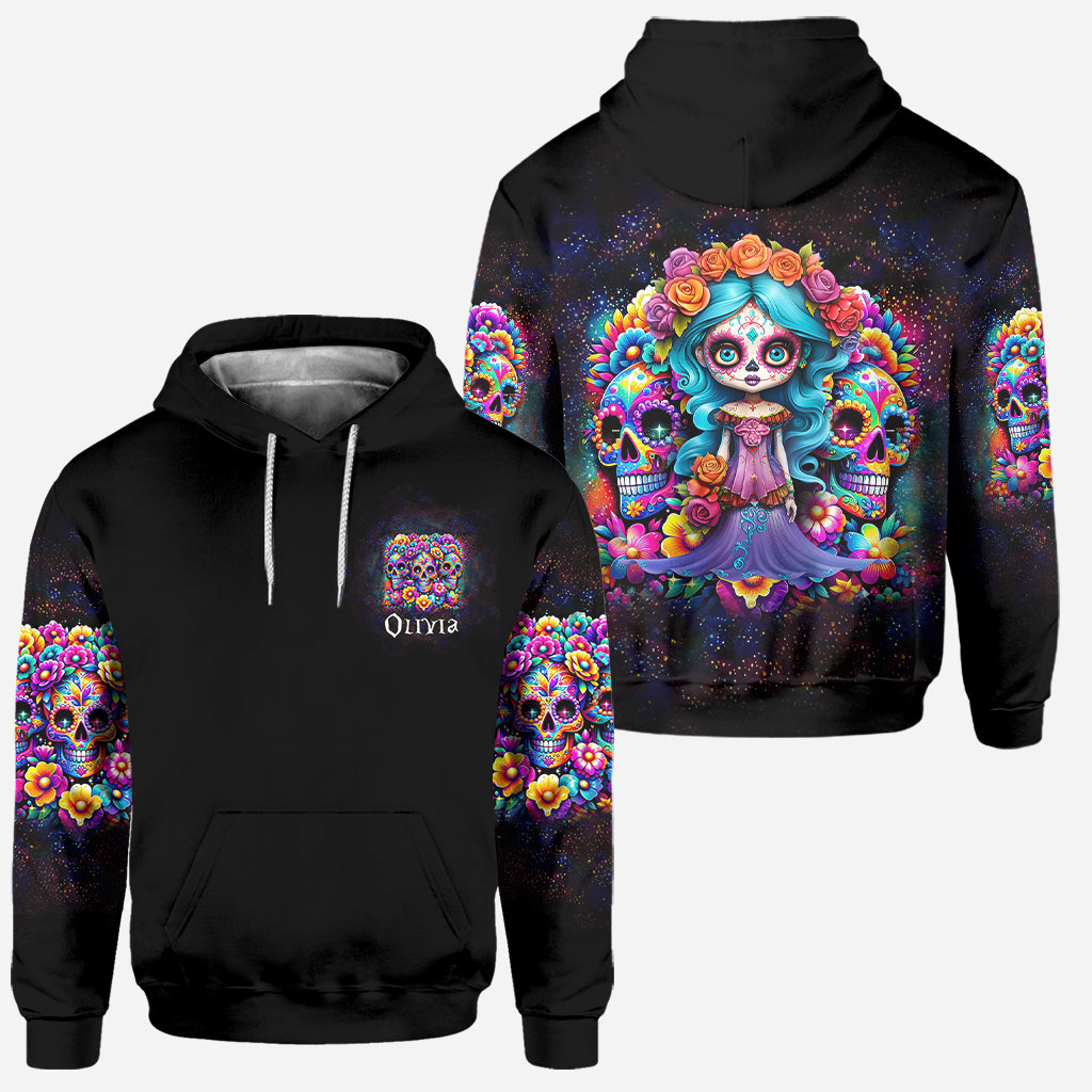 Niedliche Puppen La Catrina – Personalisierter Totenkopf-Hoodie und Leggings