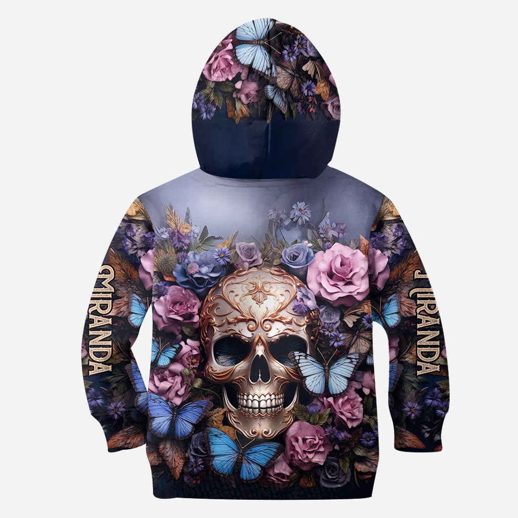 Schönheit der dunklen Totenkopf-Rosen-Schmetterlinge - Personalisierter Totenkopf-Hoodie und Leggings