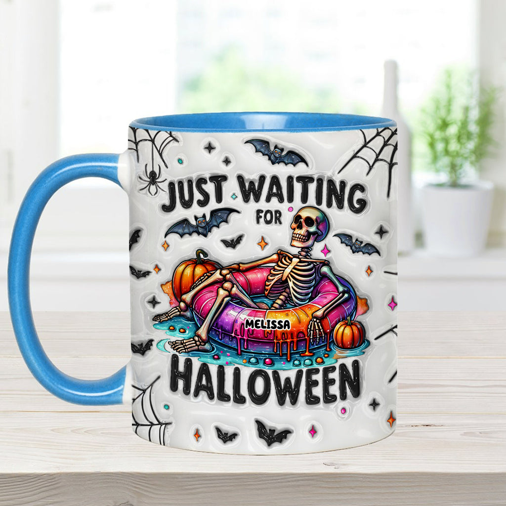 Ich warte nur noch auf Halloween – personalisierte Tasse mit Totenkopf-Akzent