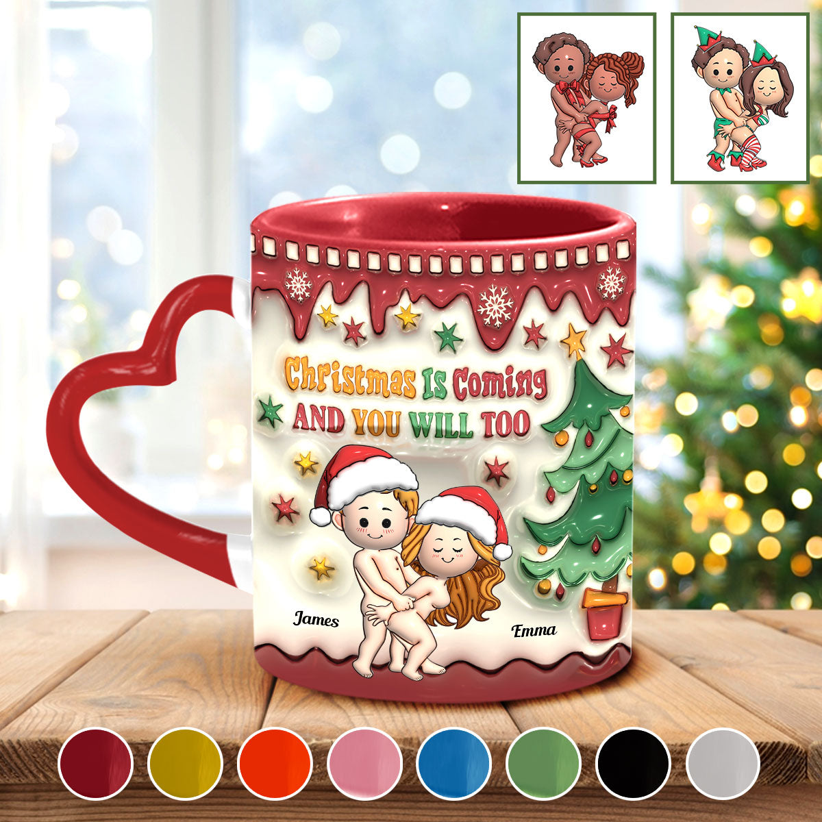 Weihnachten naht – Personalisierte Tasse mit Herzgriff für Paare