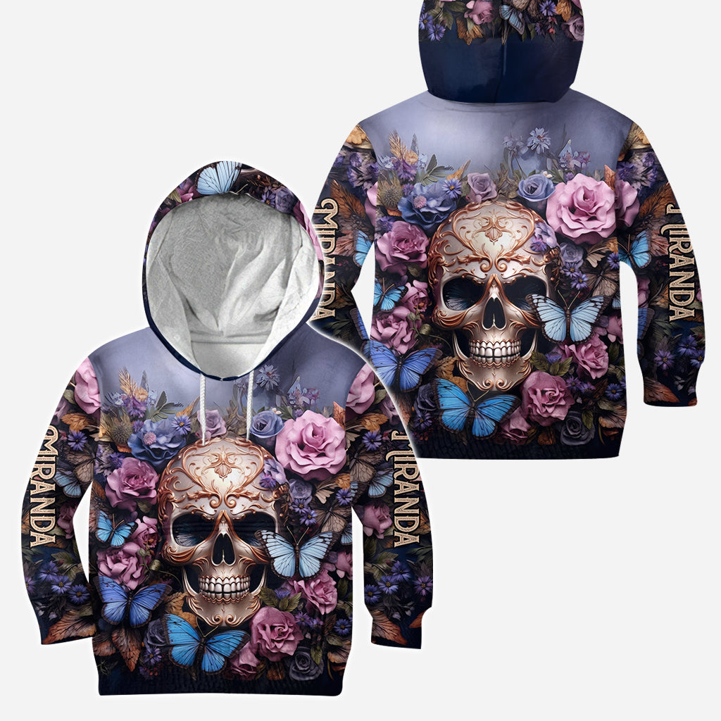 Schönheit der dunklen Totenkopf-Rosen-Schmetterlinge - Personalisierter Totenkopf-Hoodie und Leggings