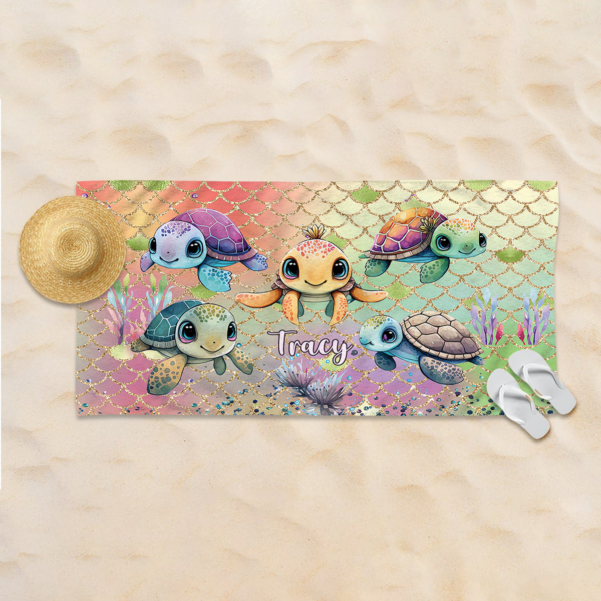 Cute Turtles - Personalized Turtle Beach Towel