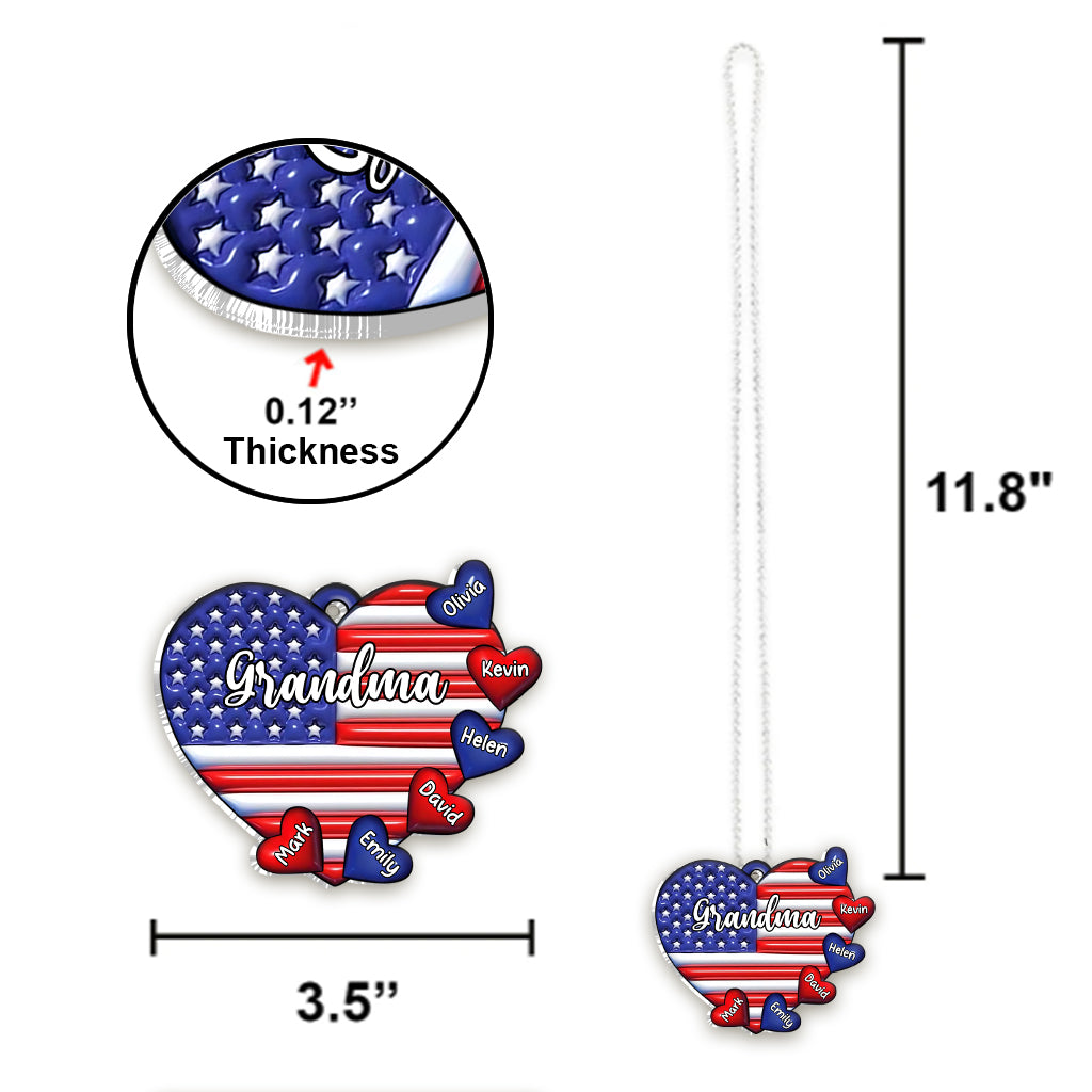 Grandma & Grandkids Puff Heart Flag - Personalized Grandma Car Ornament