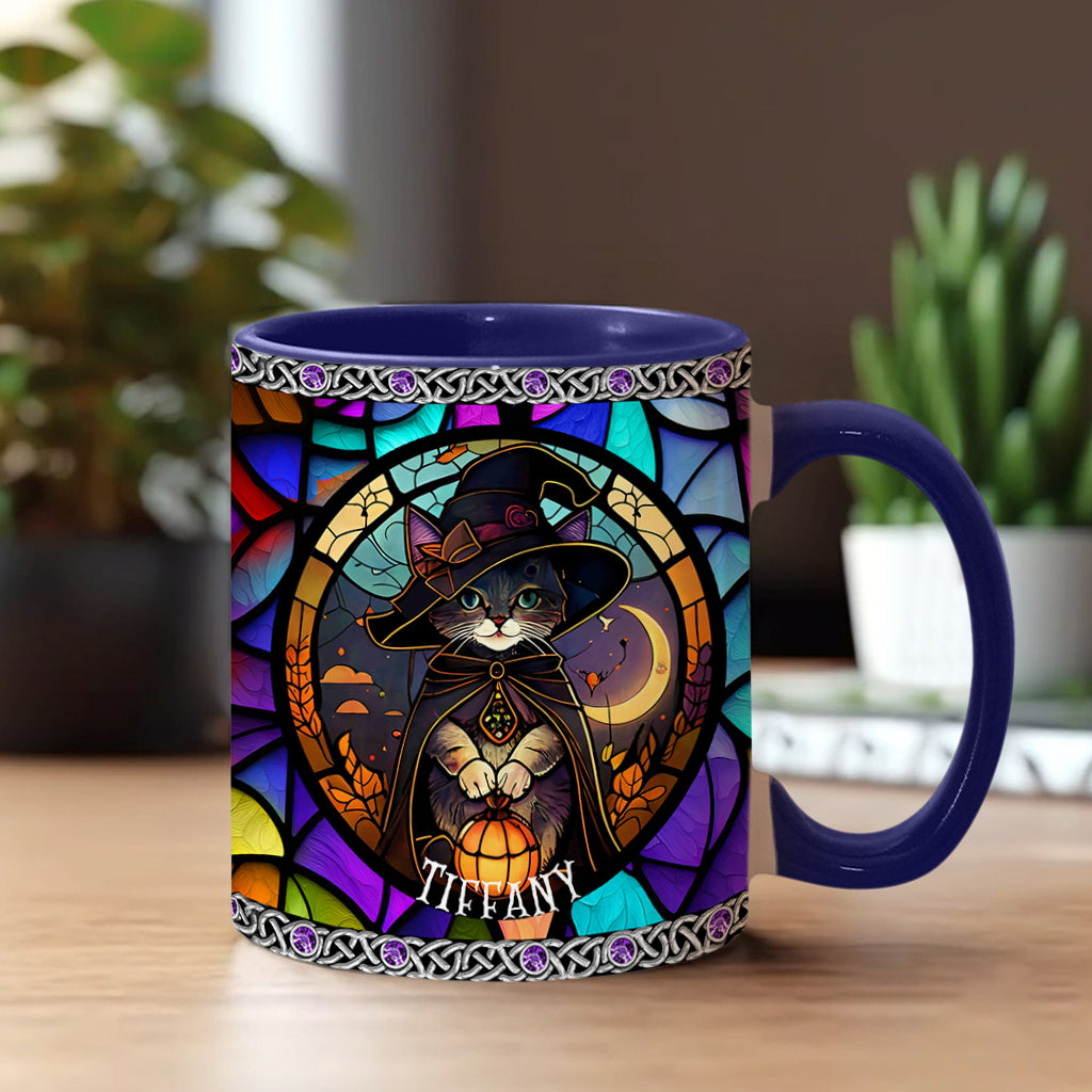 Beautiful Stained Glass Witch - Personalized Witch Accent Mug