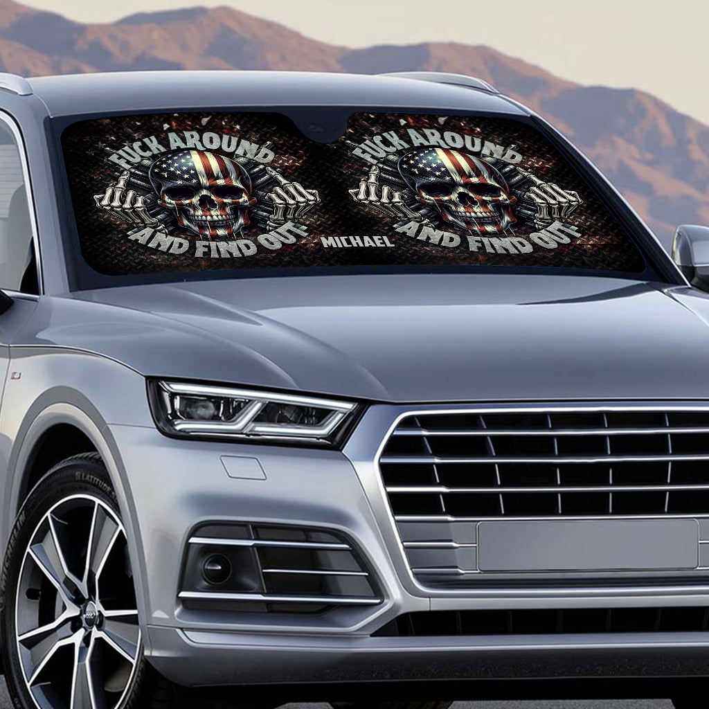 Amerikanische Flagge mit Skelettmotiv – Personalisierter Totenkopf-Auto-Sonnenschutz