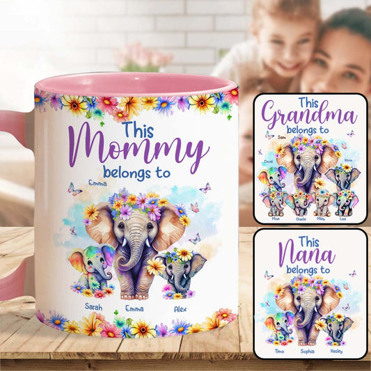 Elefanten – Diese Mama gehört zu uns – Personalisierte Tasse mit Muttermotiv